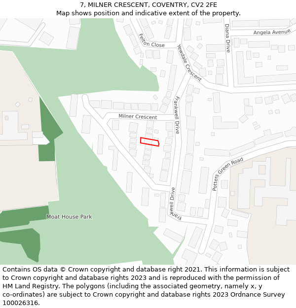 7, MILNER CRESCENT, COVENTRY, CV2 2FE: Location map and indicative extent of plot