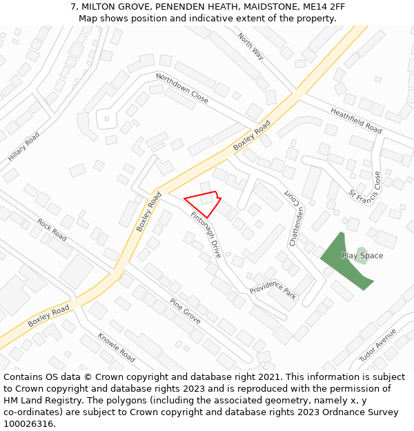 7, MILTON GROVE, PENENDEN HEATH, MAIDSTONE, ME14 2FF: Location map and indicative extent of plot