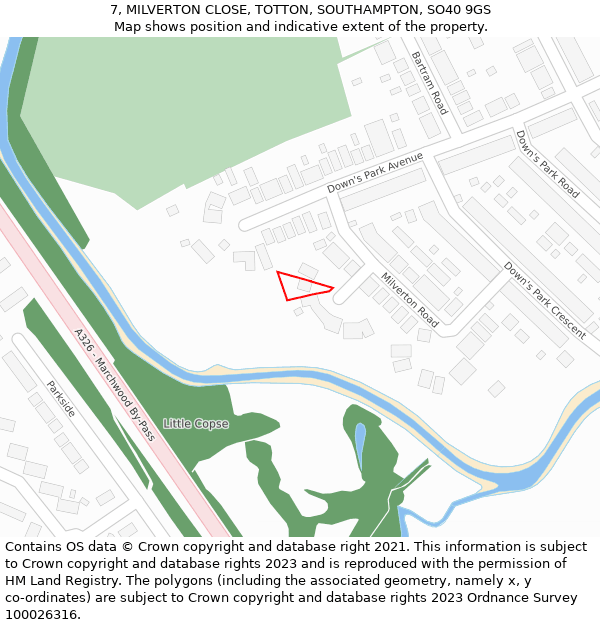 7, MILVERTON CLOSE, TOTTON, SOUTHAMPTON, SO40 9GS: Location map and indicative extent of plot