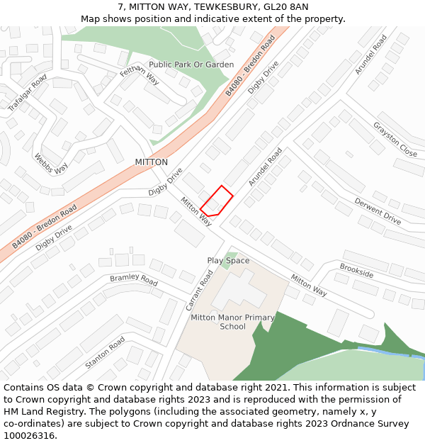 7, MITTON WAY, TEWKESBURY, GL20 8AN: Location map and indicative extent of plot