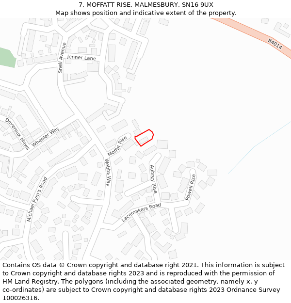 7, MOFFATT RISE, MALMESBURY, SN16 9UX: Location map and indicative extent of plot