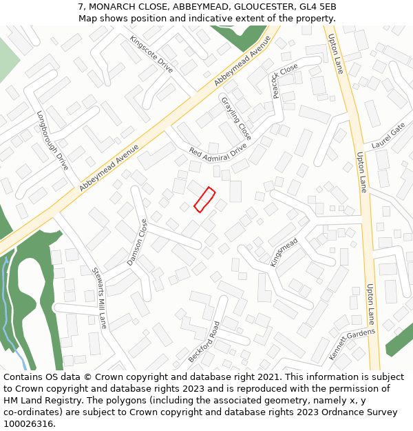 7, MONARCH CLOSE, ABBEYMEAD, GLOUCESTER, GL4 5EB: Location map and indicative extent of plot