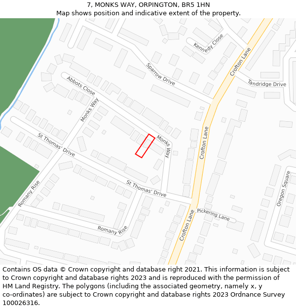 7, MONKS WAY, ORPINGTON, BR5 1HN: Location map and indicative extent of plot