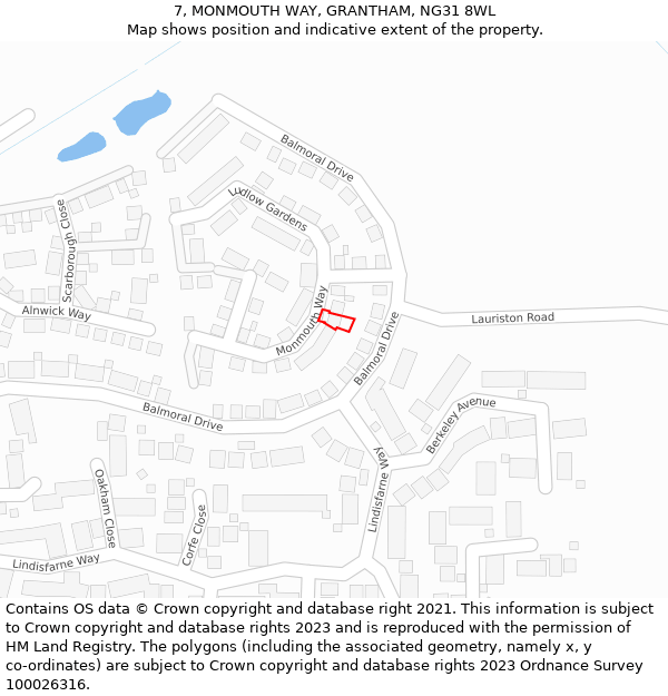 7, MONMOUTH WAY, GRANTHAM, NG31 8WL: Location map and indicative extent of plot