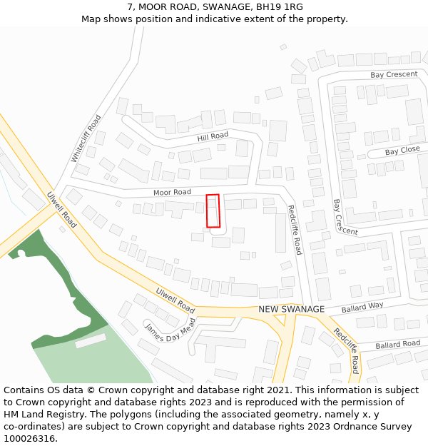 7, MOOR ROAD, SWANAGE, BH19 1RG: Location map and indicative extent of plot