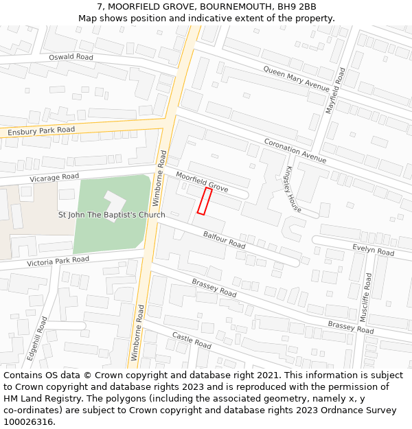 7, MOORFIELD GROVE, BOURNEMOUTH, BH9 2BB: Location map and indicative extent of plot