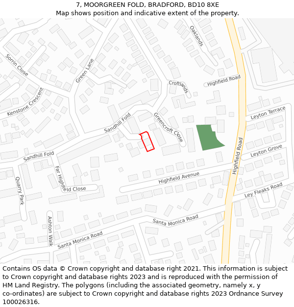 7, MOORGREEN FOLD, BRADFORD, BD10 8XE: Location map and indicative extent of plot