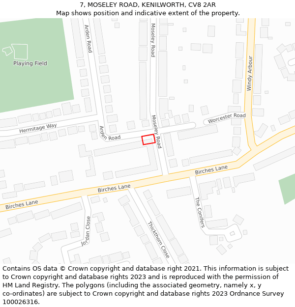 7, MOSELEY ROAD, KENILWORTH, CV8 2AR: Location map and indicative extent of plot