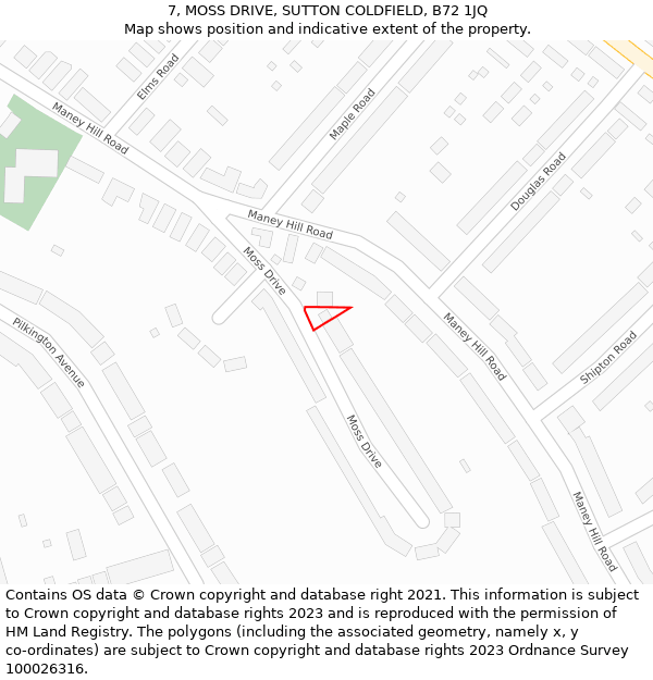 7, MOSS DRIVE, SUTTON COLDFIELD, B72 1JQ: Location map and indicative extent of plot