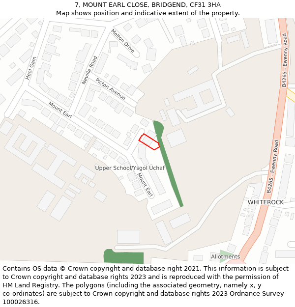 7, MOUNT EARL CLOSE, BRIDGEND, CF31 3HA: Location map and indicative extent of plot