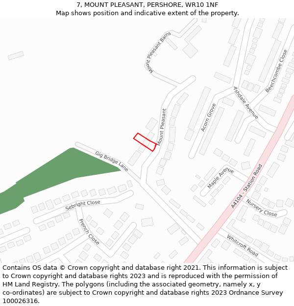 7, MOUNT PLEASANT, PERSHORE, WR10 1NF: Location map and indicative extent of plot