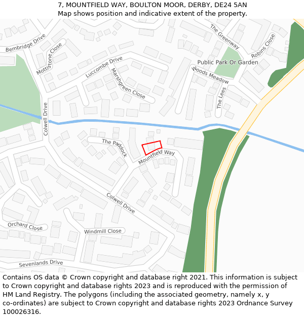 7, MOUNTFIELD WAY, BOULTON MOOR, DERBY, DE24 5AN: Location map and indicative extent of plot