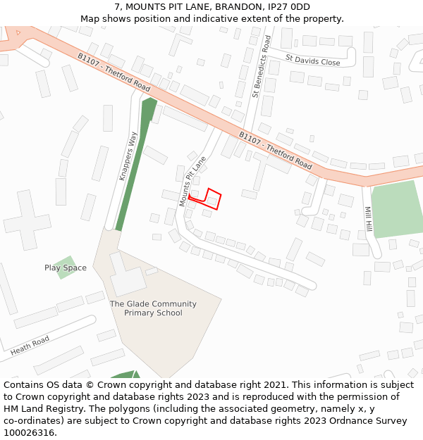 7, MOUNTS PIT LANE, BRANDON, IP27 0DD: Location map and indicative extent of plot