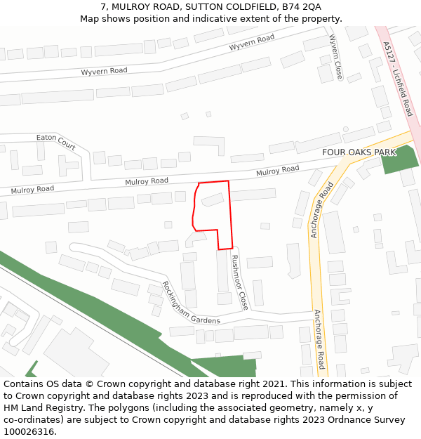 7, MULROY ROAD, SUTTON COLDFIELD, B74 2QA: Location map and indicative extent of plot