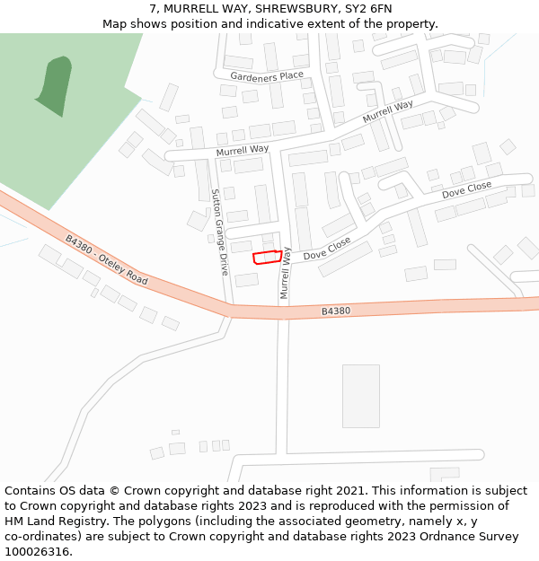 7, MURRELL WAY, SHREWSBURY, SY2 6FN: Location map and indicative extent of plot