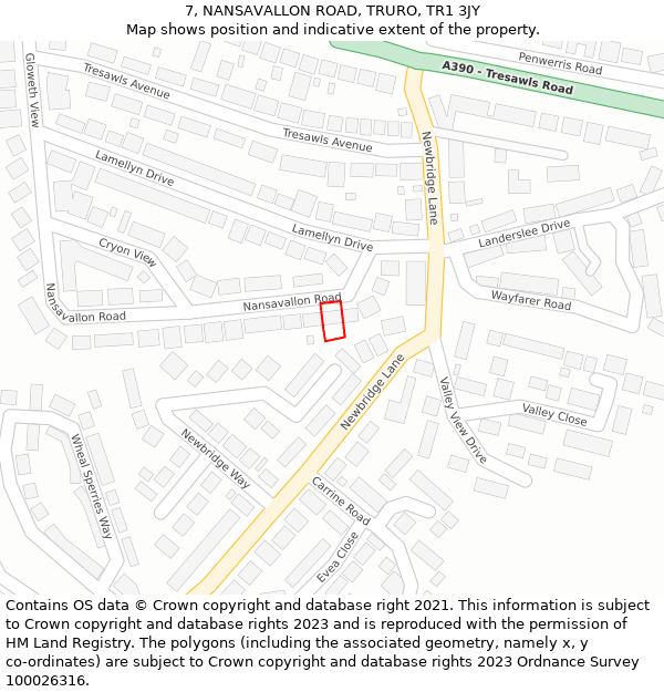 7, NANSAVALLON ROAD, TRURO, TR1 3JY: Location map and indicative extent of plot