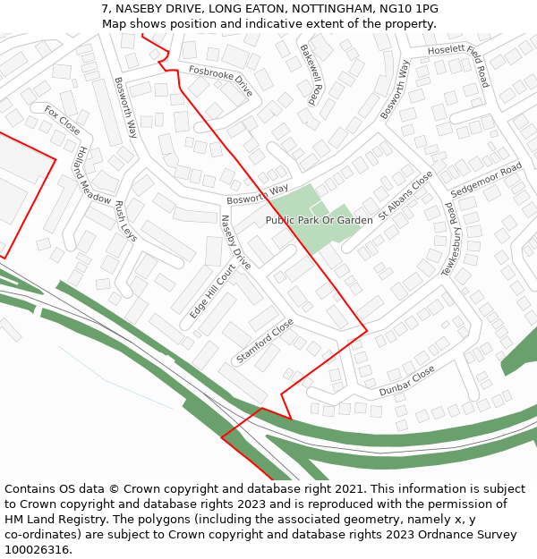 7, NASEBY DRIVE, LONG EATON, NOTTINGHAM, NG10 1PG: Location map and indicative extent of plot