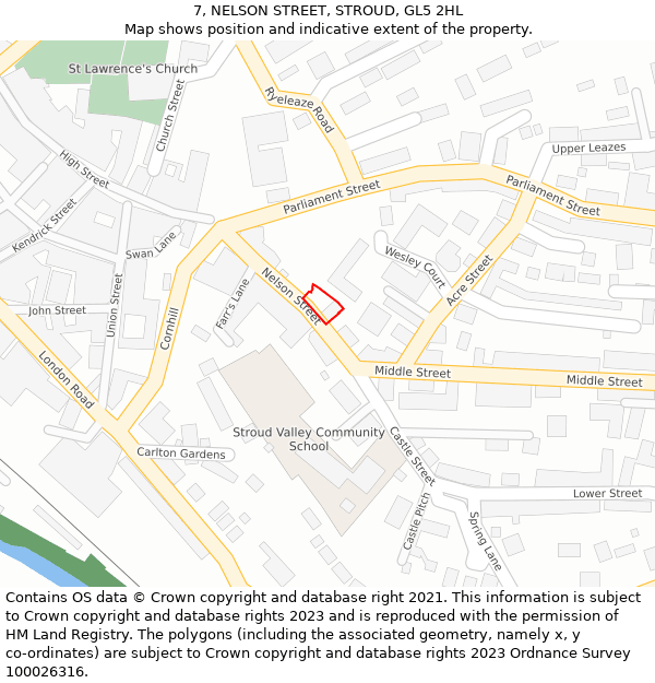 7, NELSON STREET, STROUD, GL5 2HL: Location map and indicative extent of plot