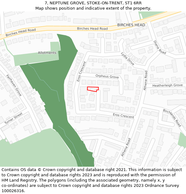 7, NEPTUNE GROVE, STOKE-ON-TRENT, ST1 6RR: Location map and indicative extent of plot