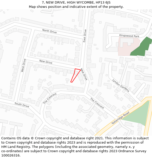 7, NEW DRIVE, HIGH WYCOMBE, HP13 6JS: Location map and indicative extent of plot