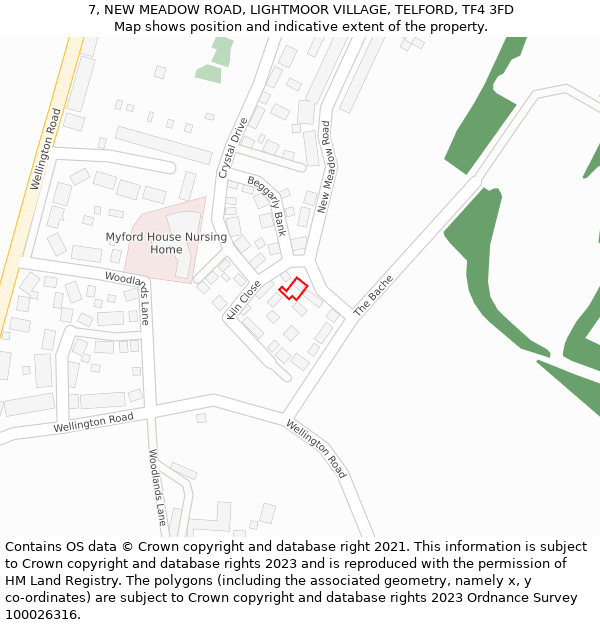 7, NEW MEADOW ROAD, LIGHTMOOR VILLAGE, TELFORD, TF4 3FD: Location map and indicative extent of plot