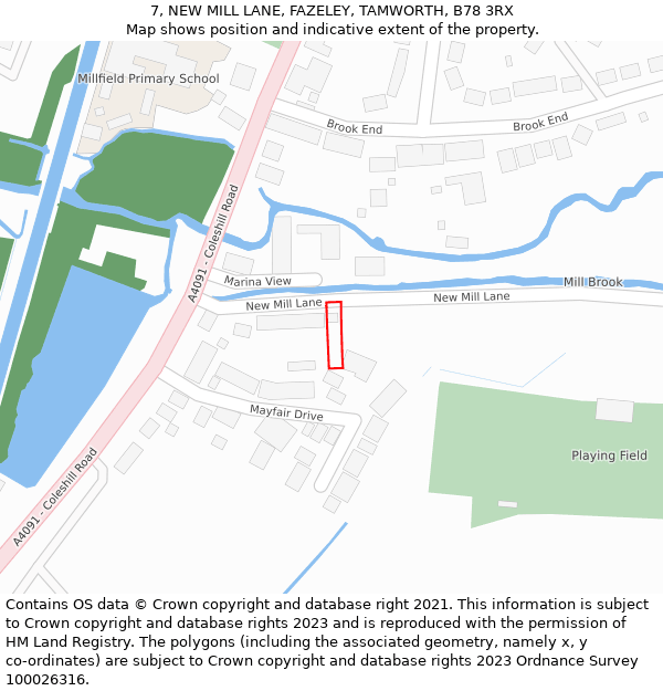 7, NEW MILL LANE, FAZELEY, TAMWORTH, B78 3RX: Location map and indicative extent of plot