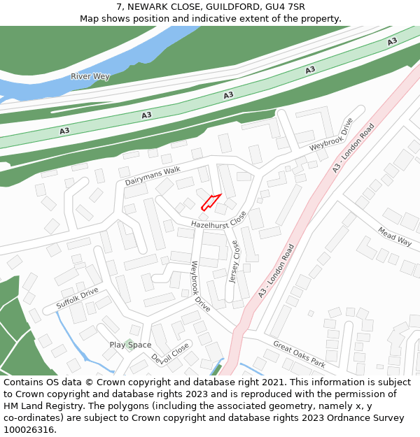 7, NEWARK CLOSE, GUILDFORD, GU4 7SR: Location map and indicative extent of plot