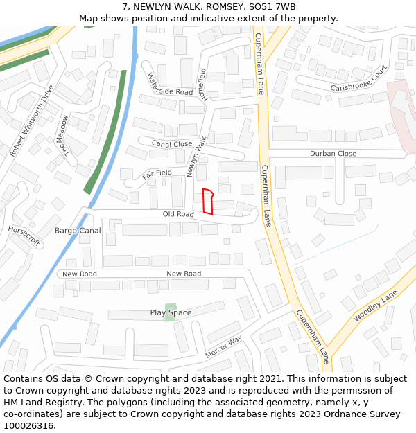 7, NEWLYN WALK, ROMSEY, SO51 7WB: Location map and indicative extent of plot