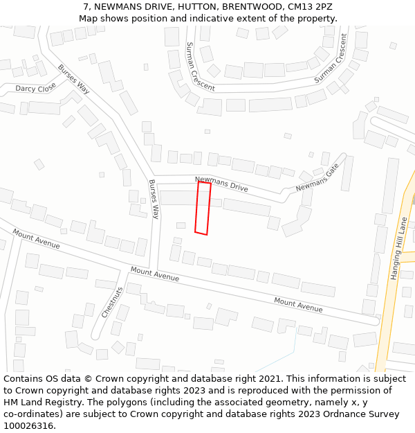 7, NEWMANS DRIVE, HUTTON, BRENTWOOD, CM13 2PZ: Location map and indicative extent of plot