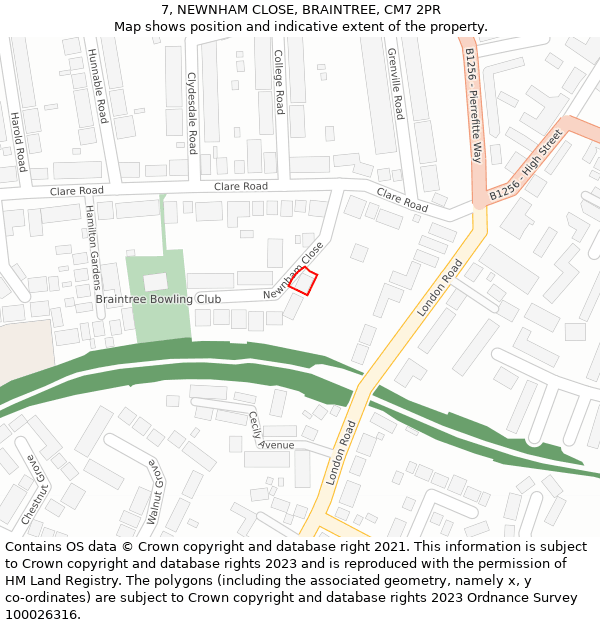 7, NEWNHAM CLOSE, BRAINTREE, CM7 2PR: Location map and indicative extent of plot