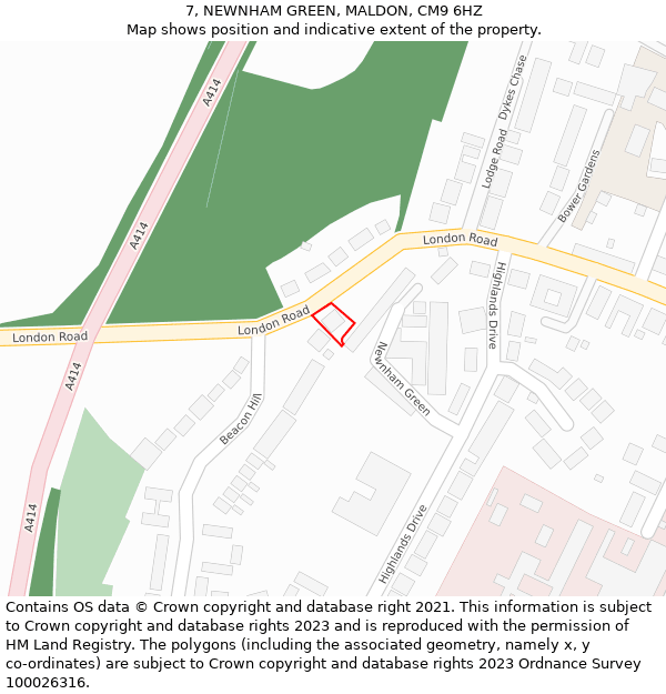 7, NEWNHAM GREEN, MALDON, CM9 6HZ: Location map and indicative extent of plot