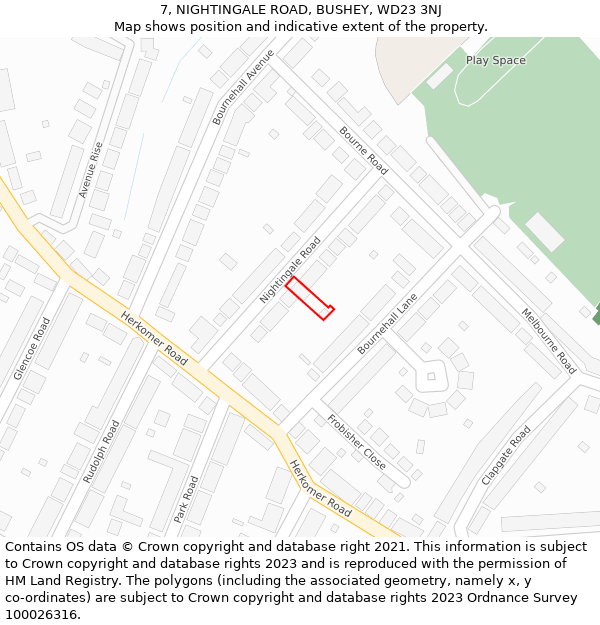 7, NIGHTINGALE ROAD, BUSHEY, WD23 3NJ: Location map and indicative extent of plot