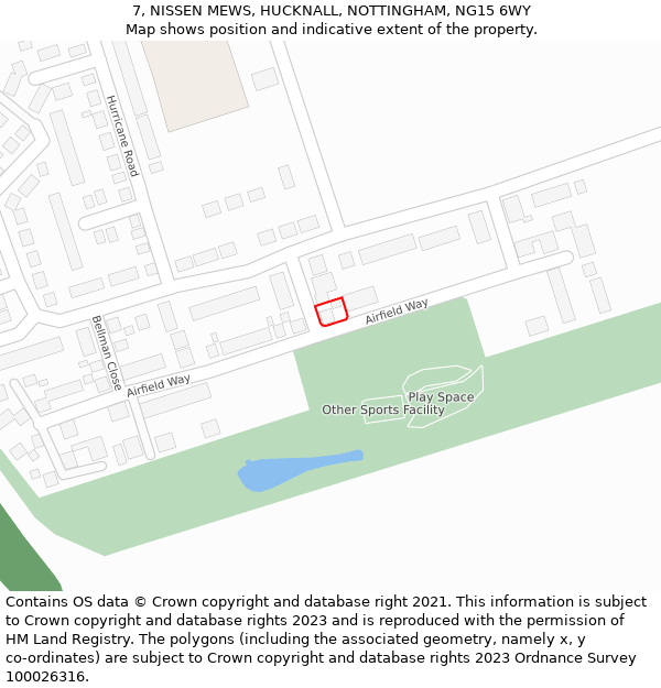 7, NISSEN MEWS, HUCKNALL, NOTTINGHAM, NG15 6WY: Location map and indicative extent of plot