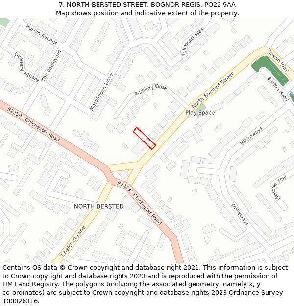 7, NORTH BERSTED STREET, BOGNOR REGIS, PO22 9AA: Location map and indicative extent of plot