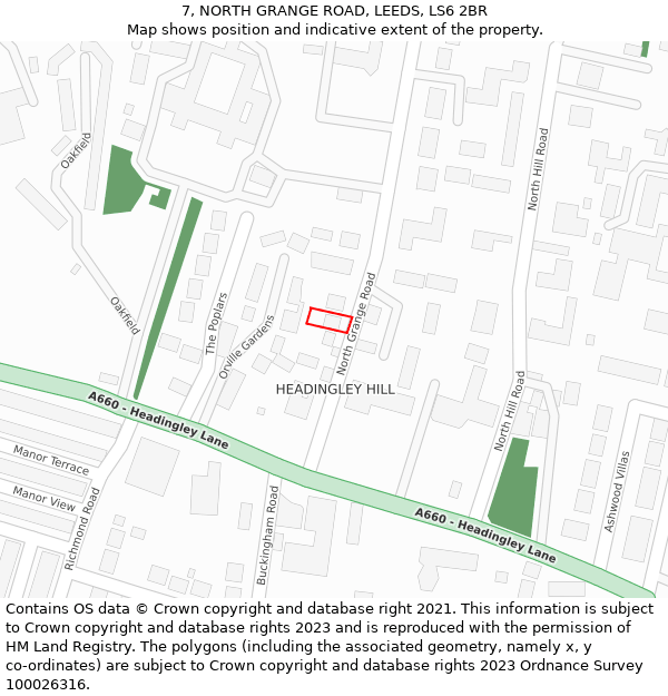 7, NORTH GRANGE ROAD, LEEDS, LS6 2BR: Location map and indicative extent of plot