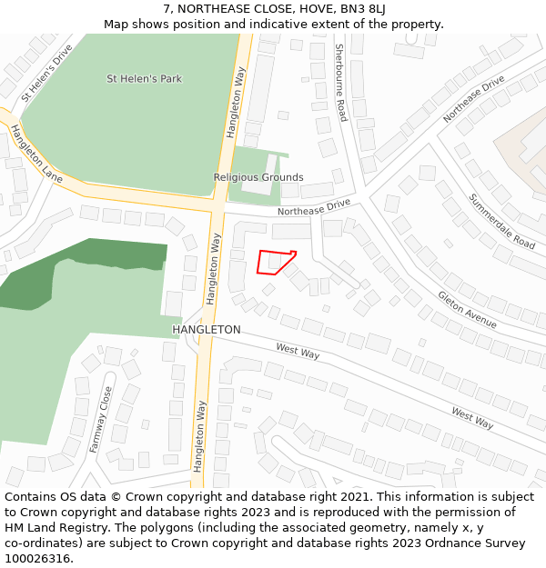 7, NORTHEASE CLOSE, HOVE, BN3 8LJ: Location map and indicative extent of plot
