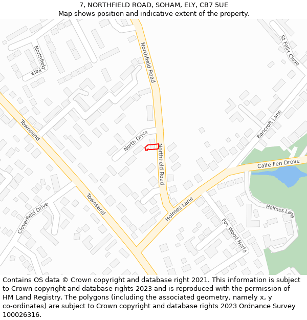 7, NORTHFIELD ROAD, SOHAM, ELY, CB7 5UE: Location map and indicative extent of plot