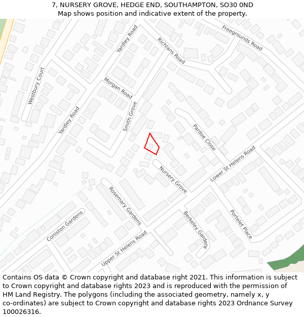 7, NURSERY GROVE, HEDGE END, SOUTHAMPTON, SO30 0ND: Location map and indicative extent of plot