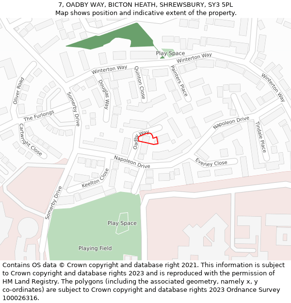 7, OADBY WAY, BICTON HEATH, SHREWSBURY, SY3 5PL: Location map and indicative extent of plot