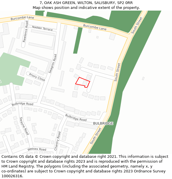 7, OAK ASH GREEN, WILTON, SALISBURY, SP2 0RR: Location map and indicative extent of plot