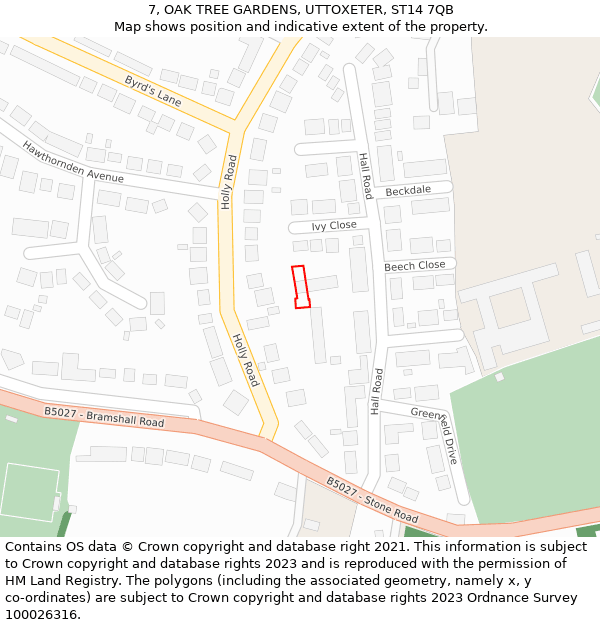 7, OAK TREE GARDENS, UTTOXETER, ST14 7QB: Location map and indicative extent of plot