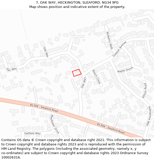 7, OAK WAY, HECKINGTON, SLEAFORD, NG34 9FG: Location map and indicative extent of plot