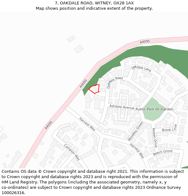 7, OAKDALE ROAD, WITNEY, OX28 1AX: Location map and indicative extent of plot