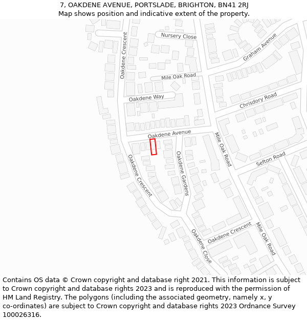 7, OAKDENE AVENUE, PORTSLADE, BRIGHTON, BN41 2RJ: Location map and indicative extent of plot