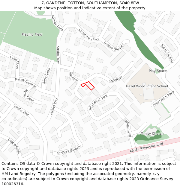 7, OAKDENE, TOTTON, SOUTHAMPTON, SO40 8FW: Location map and indicative extent of plot