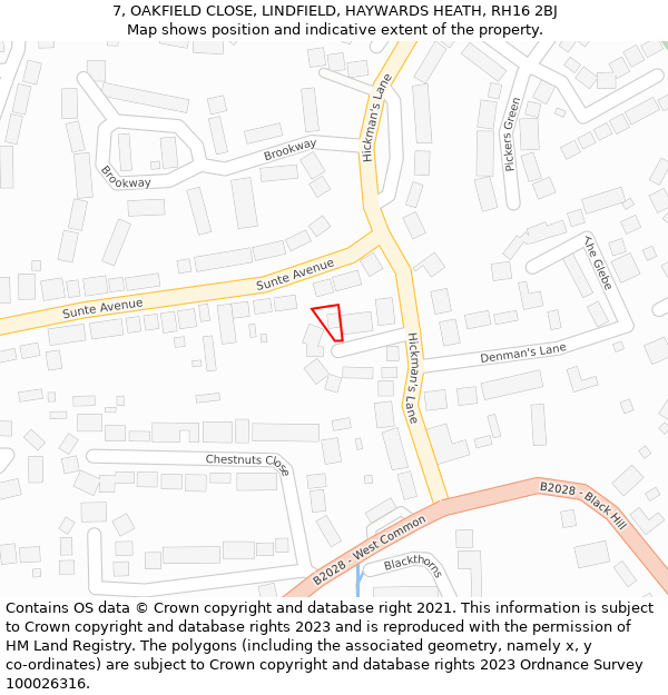 7, OAKFIELD CLOSE, LINDFIELD, HAYWARDS HEATH, RH16 2BJ: Location map and indicative extent of plot