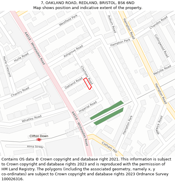 7, OAKLAND ROAD, REDLAND, BRISTOL, BS6 6ND: Location map and indicative extent of plot