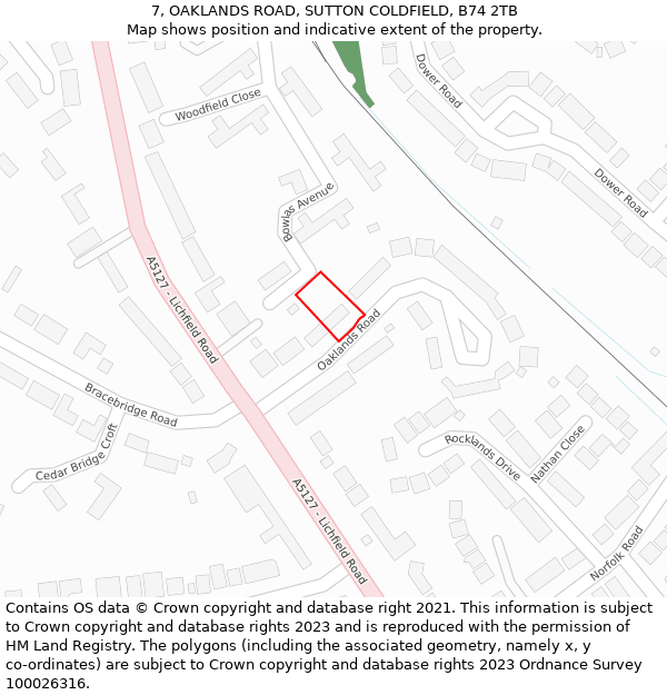 7, OAKLANDS ROAD, SUTTON COLDFIELD, B74 2TB: Location map and indicative extent of plot