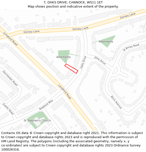 7, OAKS DRIVE, CANNOCK, WS11 1ET: Location map and indicative extent of plot