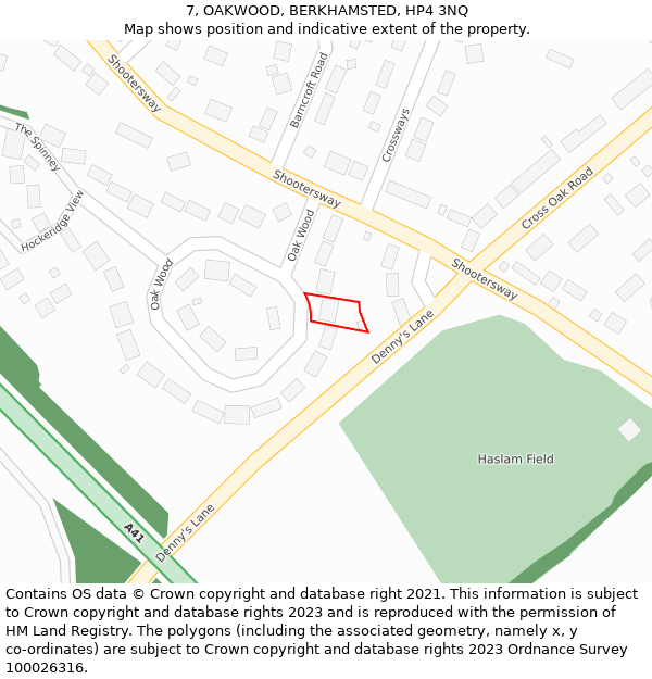 7, OAKWOOD, BERKHAMSTED, HP4 3NQ: Location map and indicative extent of plot